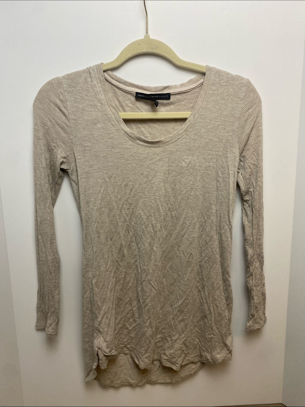 White House black market Beige Long Sleeve Scoop Neck